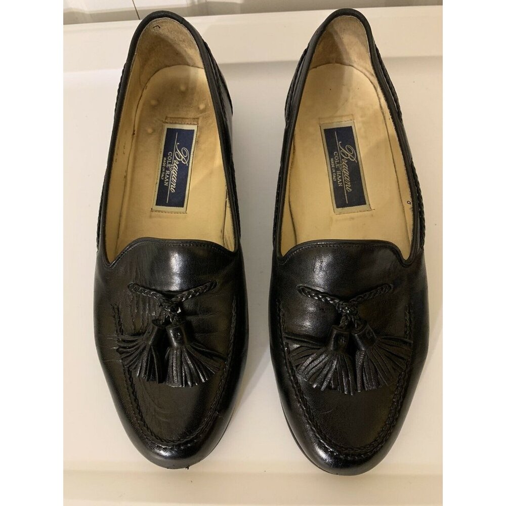 Cole Haan Bragano Mens Sz 8M Black Leather Slip On Tasseled Kiltie Made‎ Italy